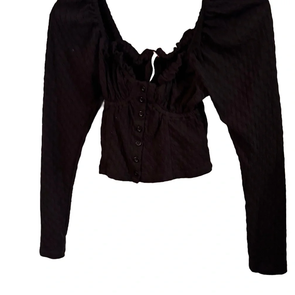 Free People Ladybug Long Sleeve Sweetheart Neck Top Black XS